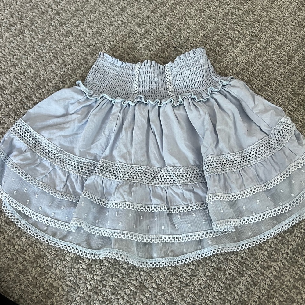 Katie J NYC Pale Blue Tiered Lace Skirt